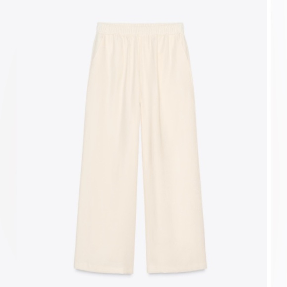 Zara elastic waistband in cream wide leg pants NWT